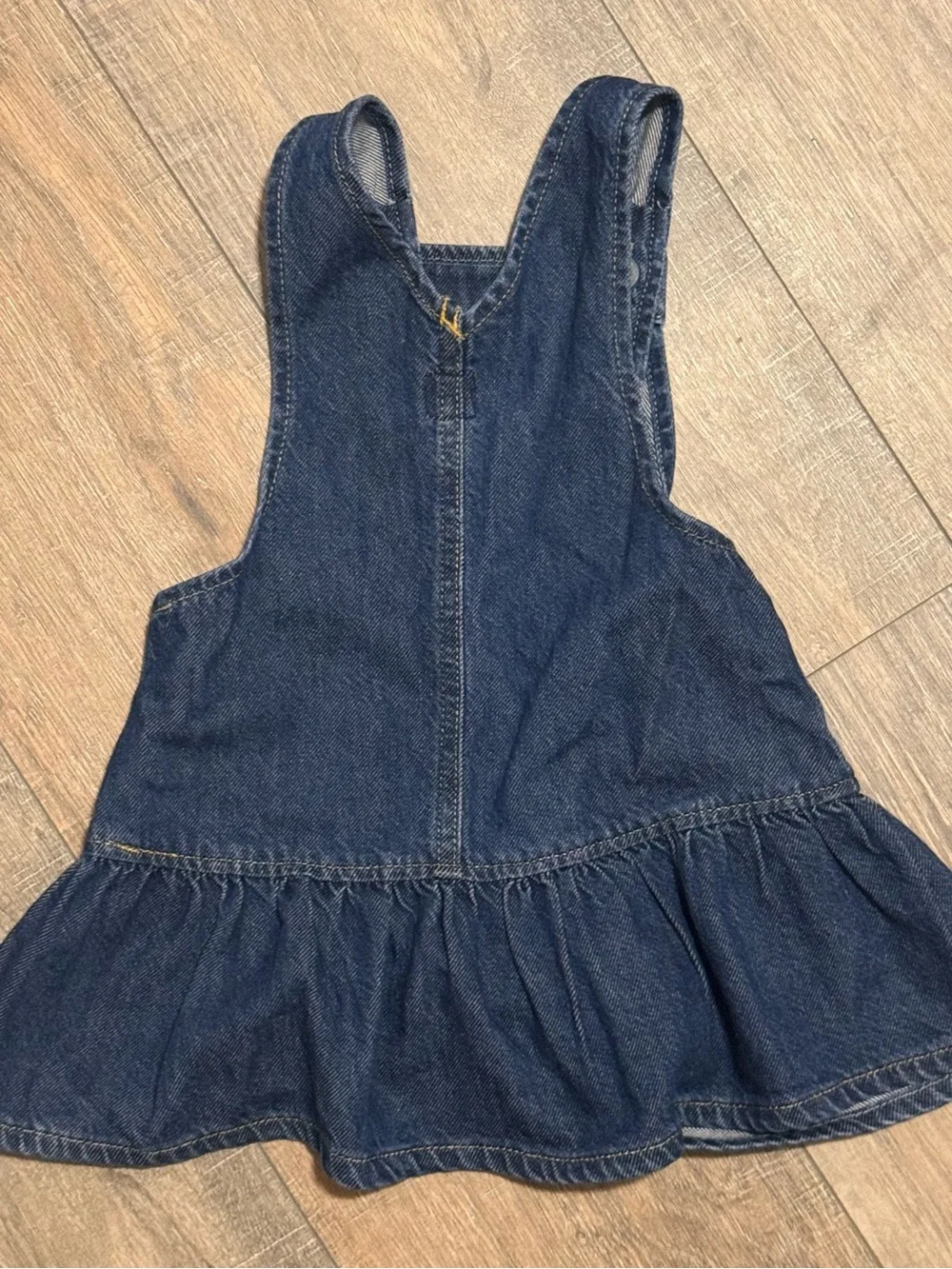 GAP Navy Blue Denim Overall Skirt with Yellow Bear Patch